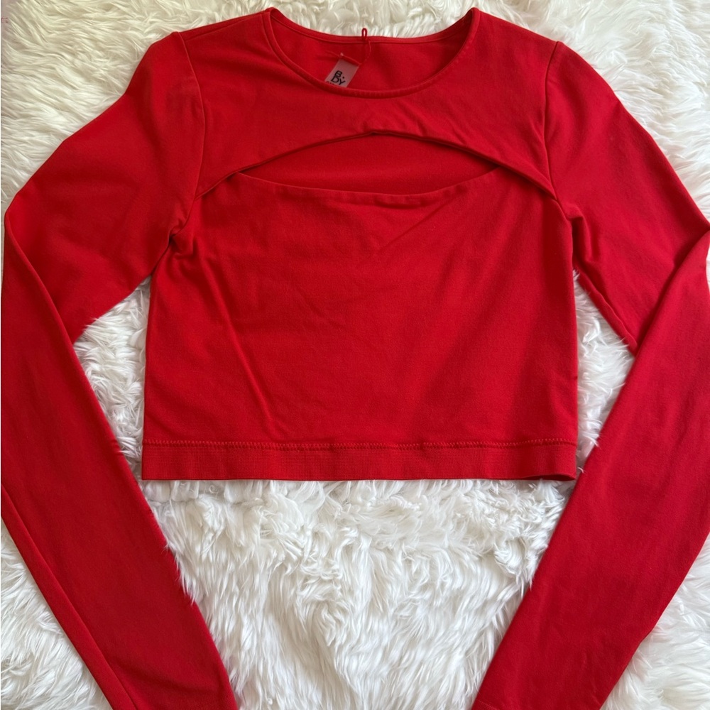 Garage Red Cutout Long Sleeve Crop Top